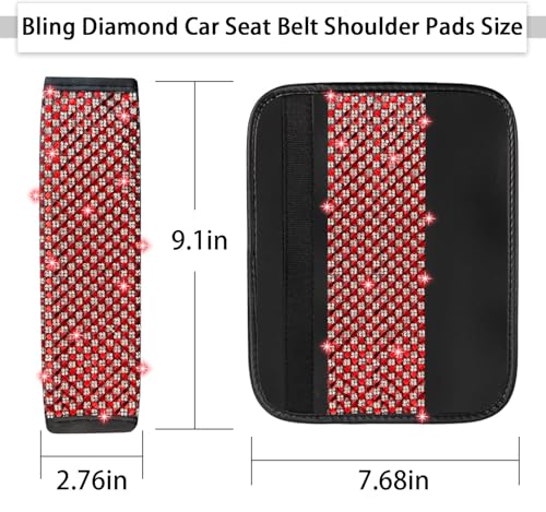 NBTEPEM 2 Pack Bling Car Seat Belt Covers, Diamond Seatbelt Shoulder Protection, Rhinestones Seat Belt Strap Cover Shoulder Pad, Universal Bling Car Interior Accessories Fit for Car/Truck/SUV(Red) - color: Red
