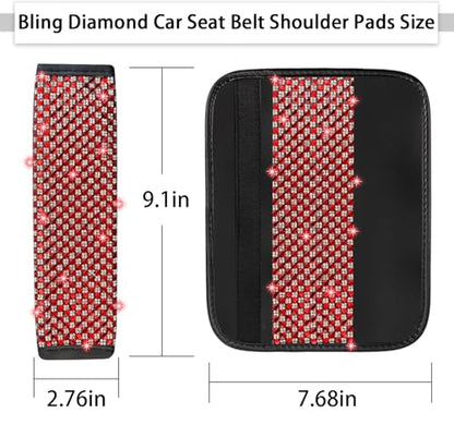 NBTEPEM 2 Pack Bling Car Seat Belt Covers, Diamond Seatbelt Shoulder Protection, Rhinestones Seat Belt Strap Cover Shoulder Pad, Universal Bling Car Interior Accessories Fit for Car/Truck/SUV(Red) - color: Red