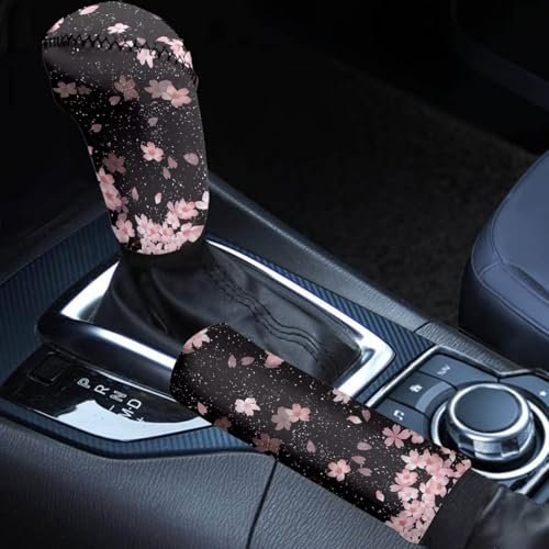 AFPANQZ Cherry Blossom 2 in 1 Car Gear Shift Knob Cover + Handbrake Cover Set Auto Car Decoration Accessories Anti Slip Accessories Protect Car Interior Decor for Women Men 2 PCS Set - color: Cherry Blossom
