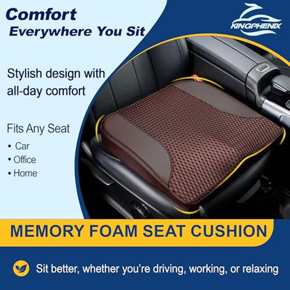 kingphenix Car Seat Cushion – Memory Foam Pad for Driving Comfort – Boosts Height and Relieves Coccyx & Lower Back Pain – Car, Truck, Office Chair (Leather & 4D Mesh Brown) - color: Leather & 4d Mesh Brown
