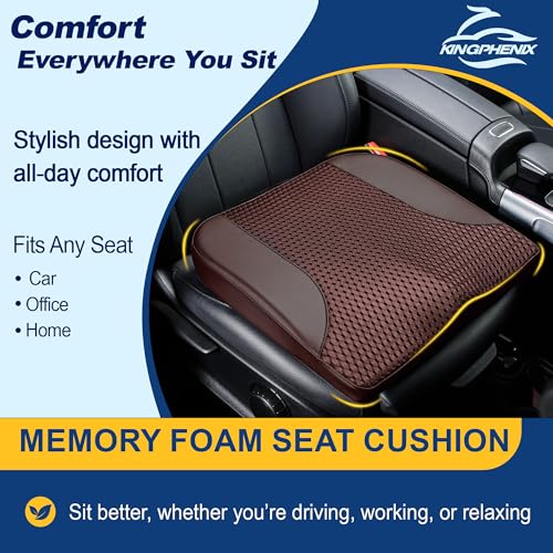 kingphenix Car Seat Cushion – Memory Foam Pad for Driving Comfort – Boosts Height and Relieves Coccyx & Lower Back Pain – Car, Truck, Office Chair (Leather & 4D Mesh Brown) - color: Leather & 4d Mesh Brown