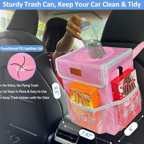 ELONGRIVER Car Trash Can for SUVs, Trucks, Vans - Pink, 2 Gallons Capacity, Leak-Proof Liner, Utility Clasps, Cute Design - color: Pink, size: 2 Gallons