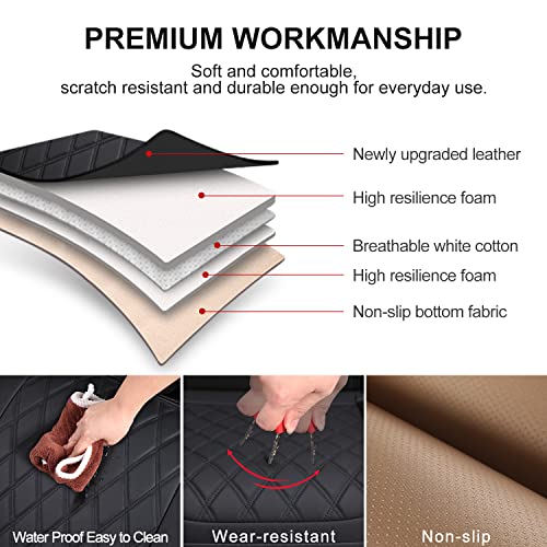 BEITK,2 Pack Leather Front Car Seat Cover Bottom Car Seat,Anti-Slip and Full Wrap Driver Car Seat Protectors Storage Pocket,Luxury Waterproof Bottom Auto Seat Cushion Pad MatMost Vehicles(Black)
