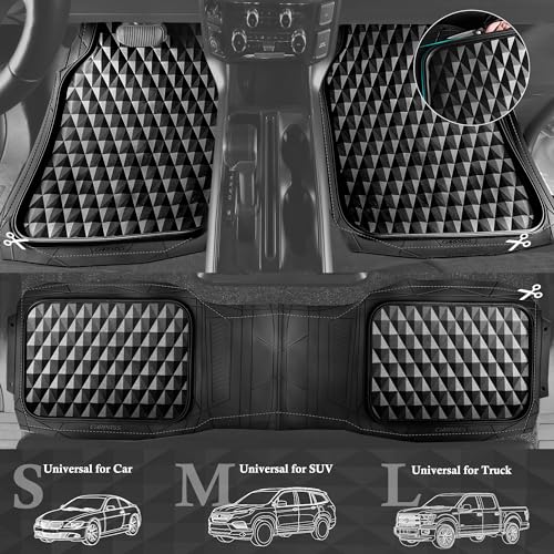 CAR PASS 3 Row Heavy Duty Rubber Car Mats, Deep-Dish All-Weather for 7 Seats 8 Seater 2nd & 3rd Floor Mats Waterproof Universal Trim Fit Liner Van,SUV,7 Passengers Vehicle,Automotive 3D Rhombus Black - color: black 3 row