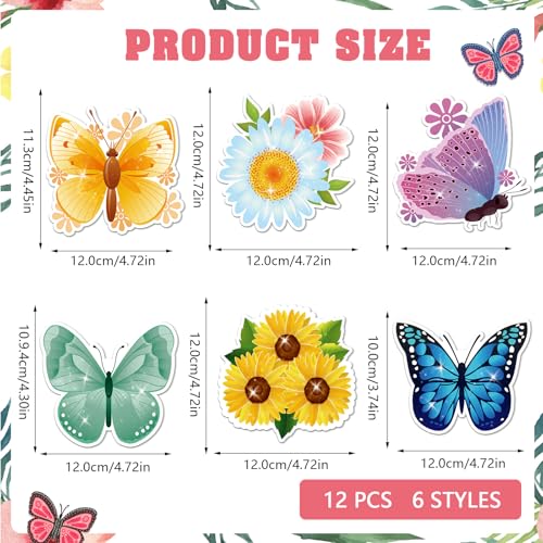 JSRQT 6 Pairs Decorative Screen Door Magnets,Double Sided Decals Stickers,Magnetic Patio Sliding Screen Door Bird Strike Protector,Butterfly Flowers Designs