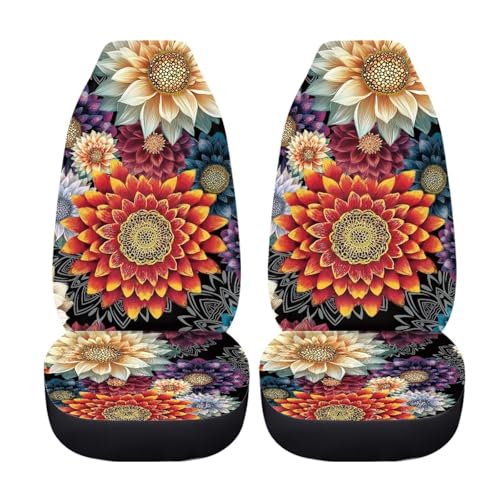 2PCS Lightweight Car Seat Covers Front Set Boho Mandala Floral Blossom Car Seat Covers for Front Seats Soft Driver Seat Cover for Cars Sedans Truck SUV Vans - color: Boho Mandala Floral Blossom