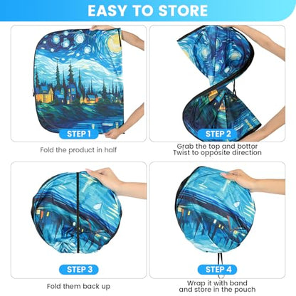 Sun Shade for Car Windshield, Foldable Universal Car Windshield Upgrade Sunshade Enhanced UV Rays - color: Bule Starry Sky