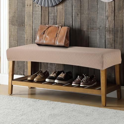 Fuloon Stretch Jacquard Dining Bench Cover - Anti-Dust Removable Bench Slipcover Washable Seat Cushion Protector for Bedroom, Kitchen, Hotel, Banquet (Khaki) - color: Khaki