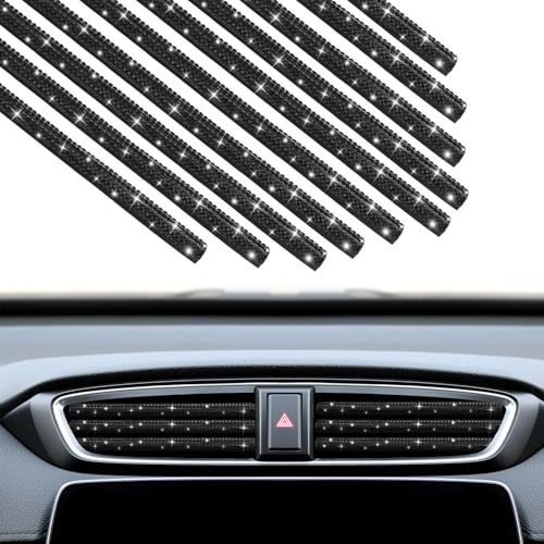 10PCS Bling Car Air Vent Outlet Moulding Trim, Rhinestone Air Conditioner Decoration Strip, Bling Diamond Car Interior Accessories for Women and Girls (black) - color: Black
