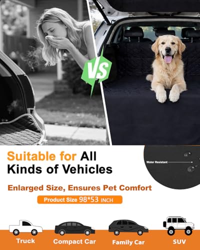 Waterproof SUV Dog Cargo Liner Mat - Heavy Duty Pet Seat Cover for SUV Sedan Van, Non-Slip Back Trunk Protector with Bumper Guard, Large Universal Fit (Black) (CHBX-D-01)