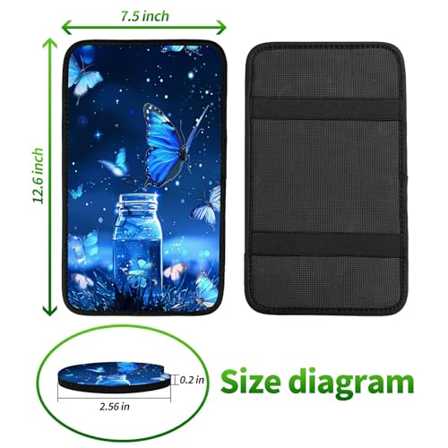 Universal Auto Center Console Pad and 2Pcs Car Coasters Set, Anti Slip Soft Neoprene Car Armrest Seat Box Cover Protector Universal Fit - Car Interior Accessories, Blue Butterfly - color: 511
