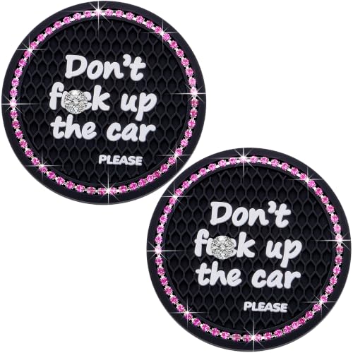 2PCS Bling Crystal Rhinestone Cup Holder Coaster – 2.75 Inch Anti-Slip Auto Insert Cup Coaster – Sparkling Interior Decor Accessories for Cars & Vehicles (Black & Pink) - color: Alphabet Black & Pink, size: 2 pcs