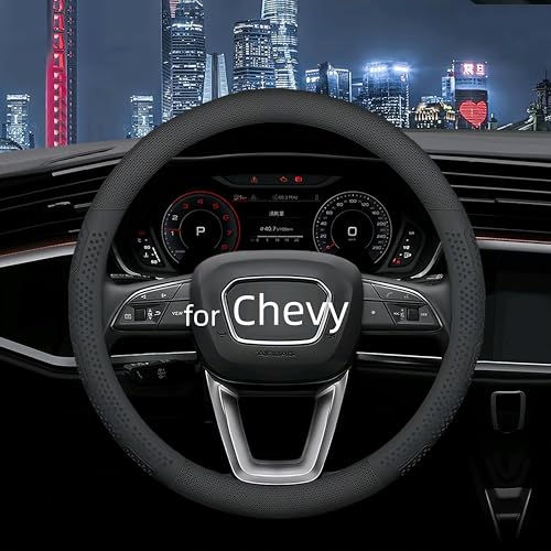 Leather Steering Wheel Cover for Chevy Silverado 1500 2500 3500, 14.5-15 inches Car Steering Wheel Cover with Non-Slip Breathable (Black) - color: Black