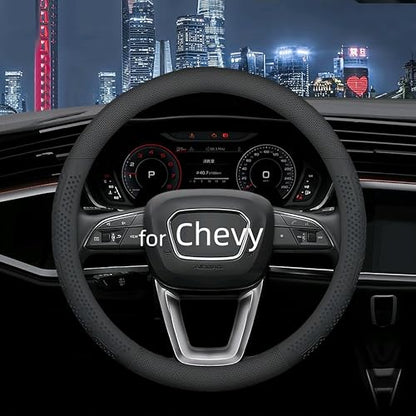 Leather Steering Wheel Cover for Chevy Silverado 1500 2500 3500, 14.5-15 inches Car Steering Wheel Cover with Non-Slip Breathable (Black) - color: Black