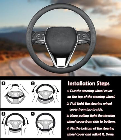XHRING Car Steering Wheel Cover for Lexus RX RX350 NX NX200T 350 NX300 NX350 is ES ES350 IS250 IS350 IS300 RX450h IS460 250 300 450h LX LS SC UX RC HS GS/GS F CT F Sport Accessories, Black Leather