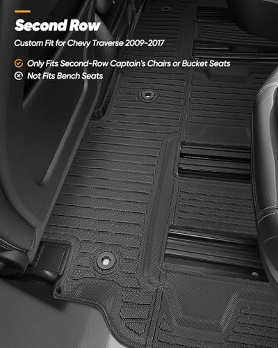 All Weather Floor Mats & Cargo Liner Custom Fit for Chevy Traverse 2009-2017 (Only Fits Captain's Chairs), Front 2nd Backrest Trunk Mats for Buick Enclave 2009-2017, TPE Anti-Slip Car Accessories