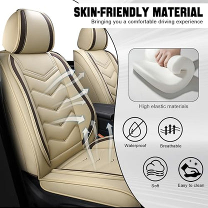 Car Seat Cover for KIA Soul 2010-2025, Driver's Seat Covers,Non-Slip Waterproof seat Cover,Wear-Resistant Nappa Leather car seat Covers. (Standard 2 Seats/Beign) - color: Beige, size: Standard 2 Seats