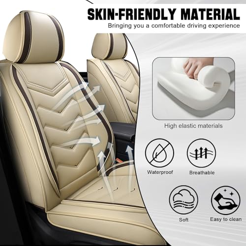Car Seat Cover for KIA Soul 2010-2025, Seat Covers Full Set,Non-Slip Waterproof seat Cover,Wear-Resistant Nappa Leather car seat Covers. (Standard 5 Seats/Beign) - color: Beige, size: Standard 5 Seats
