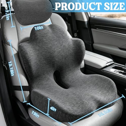 3-in-1 Memory Foam Seat Cushion & Headrest Pillow with Lumbar Support L-Shaped Ergonomic Driver Seat Cushions Design for Sciatica and Tailbone Pain Relief Comfort for Car,Truck,Chair - size: 19''x16.14''x13.18''
