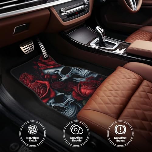 Red Roses Skull A Set of Four Printed Car Floor Mats, Including Front and Rear Carpet Floor Mats, Universal Car Floor Mats, and Truck Accessories