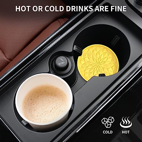 Car Coasters for Cup Holders [4 Pack] - 2.75In Silicone Auto Mug Mats - Universal Non-Slip Recessed Car Interior AccessoriesYellow - color: 4 Pack-yellow
