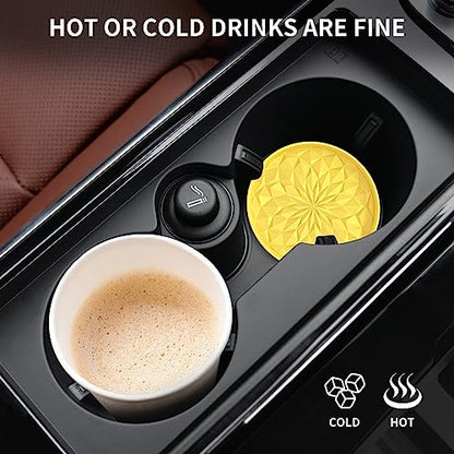 Car Coasters for Cup Holders [4 Pack] - 2.75In Silicone Auto Mug Mats - Universal Non-Slip Recessed Car Interior AccessoriesYellow - color: 4 Pack-yellow