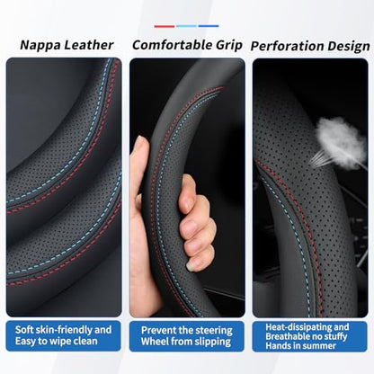 D-Shaped Car Steering Wheel Cover for BMW X3 3 5 4 2 7 Series 2023 2024 2025 2026 Accessories, Nappa Leather Non-Slip & Breathable, 14.5-15 Inches