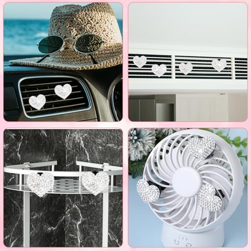 Tyqour 4Pcs Bling Heart Car Air Vent Clips Charms Air Conditioning Outlet Clip Crystal Rhinestone Universal Car Interior Decorative Accessories for Women Girls