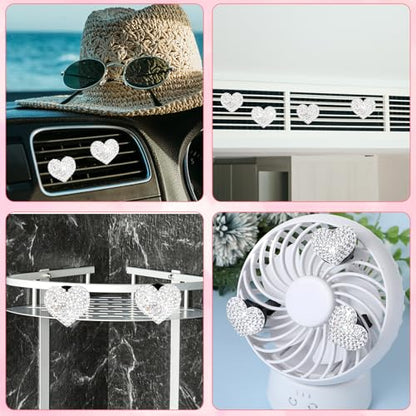 Tyqour 4Pcs Bling Heart Car Air Vent Clips Charms Air Conditioning Outlet Clip Crystal Rhinestone Universal Car Interior Decorative Accessories for Women Girls
