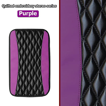 Car Center Console Cushion Pad, Universal Leather Waterproof Armrest Seat Box Cover Protector,Comfortable Car Decor Accessories Fit for Most Cars, Vehicles, SUVs (Purple)