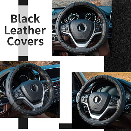 Achiou Black Car Steering Wheel Cover Universal 15 inch with Grip Contours, Leather Auto for Men and Women Non-Slip Breathable Soft and Comfortable