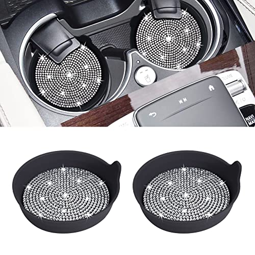Car Cup Coaster Universal Non-Slip Cup Holders Bling Crystal Rhinestone Car Interior Accessories 2 Pack Black Whole Rhinestone - color: Black Whole Rhinestone, size: 2 Pack