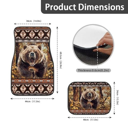Car Mat Aztec Bear Auto Front & Back Floor Carpet,4 Pcs Non Slip Anti-Dirty Foot Pad Rug Automotive Interior Accessories - color: Aztec Bear