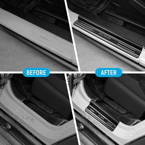 ZZEQYG 4 Pcs Stainless Steel Door Sill Protector Compatible with Jeep Wrangler JK/JKU Unlimited Sport Sahara Rubincon 2007-2017 Accessories Front and Rear Door Car Door Sill Guards (Carbon Fiber)