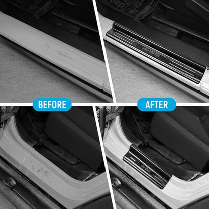 ZZEQYG 4 Pcs Stainless Steel Door Sill Protector Compatible with Jeep Wrangler JK/JKU Unlimited Sport Sahara Rubincon 2007-2017 Accessories Front and Rear Door Car Door Sill Guards (Carbon Fiber)