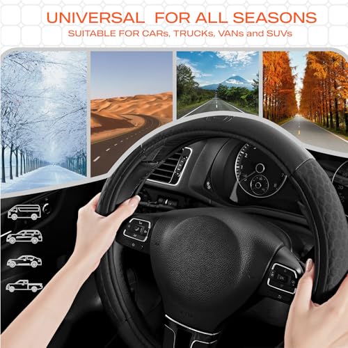 Skechers Steering Wheel Cover,Leather Steering Wheel Cover Hexcomb Design Embedded TPE Steering Wheel Universal Fit 14" 1/2-15" Car Wheel Protector for Men Women Fit Suvs,Vans,Sedans,Car,Trucks,Black - color: Black