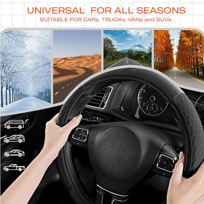 Skechers Steering Wheel Cover,Leather Steering Wheel Cover Hexcomb Design Embedded TPE Steering Wheel Universal Fit 14" 1/2-15" Car Wheel Protector for Men Women Fit Suvs,Vans,Sedans,Car,Trucks,Black - color: Black