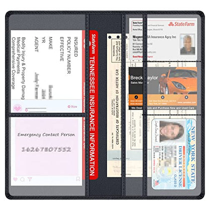 Car Insurance and Registration Holder, 9.5 x 5 Inch PU Leather Vehicle Glove Box Organizer Wallet Case for Insurance Card, Driver License, Paperwork - Black - color: Black