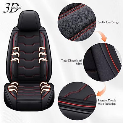 Full Set Seat Covers for Mitsubishi Outlander 2011-2024 2025 2026 Waterproof Premium Leather for Outlander Car Seat Covers Compatible Airbag Seat Cushions(5 Seats, Black&Redline)