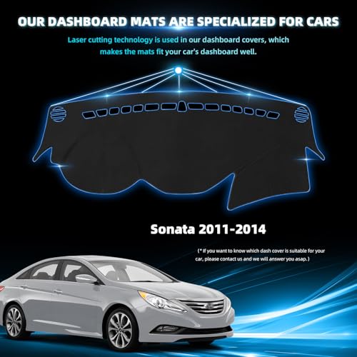 Dashboard Dash Cover Mat for Sonata 2011 2012 2013 2014 Polyester Custom Fit Sonata Accessories Dash Cover Black Trim (Sonata 2011-2014, Black)