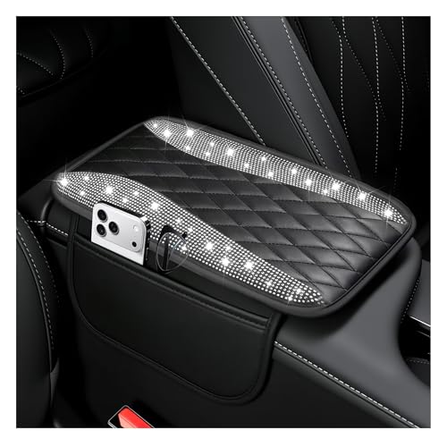 IHOTDER Bling Rhinestones Center Console Covers for Cars,Upgraded Arm Rest Cover for Car with Side Storage Pocket for Car Seat Organizer,Middle Console Cover Stylish Car Decoration (Bling Silver) - color: Bling Silver