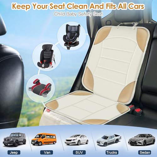 Sinvitron Car Seat Protector for Child Car Seat - Waterproof Non-Slip Leather Mat with 2 Mesh Pockets, Universal Seat Cover for Baby, Pets & Vehicles(2-Pack,Off-White) - color: 2 Pack Off-White
