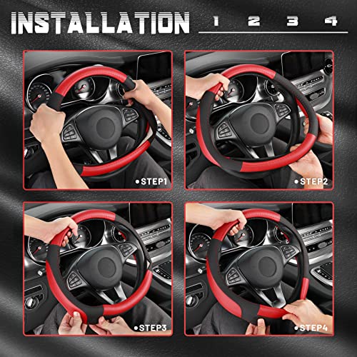 SEG Direct Car Steering Wheel Cover for Prius Civic Model 3 Model Y Camaro, Small Size 14-14.25 inch, Black and Red Microfiber Leather - color: Black and Red, size: Small size[14''-14 1/4'']