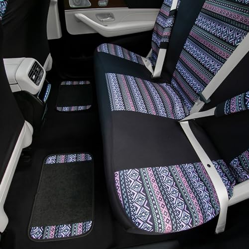 FH Group Full Set Southwestern Print Cloth Car Seat Covers Combo Set with Carpet Floor Mats, Universal Fit, Washable Seat Cover for SUV, Sedan, Lavander - color: Lavander