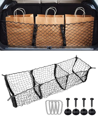 SCUARI Cargo Net,Truck Bed Organizer,Car Accessories Cargo Net for Pickup Truck Bed,3 Pocket Trucks Beds Cargo Nets,43.3" x 11.8" Elastic Cargo Nets,Suitable for Car SUV Van Trunk Pickup