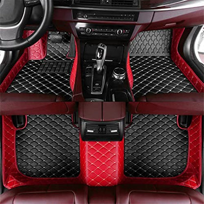 Customized Left and Right Hand Drive Car Floor Mats Fit 99.99% Sedan SUV Sports Car, Full Coverage All Weather Protection Anti-Slip Diamond Leather Men Women (Black+ red)