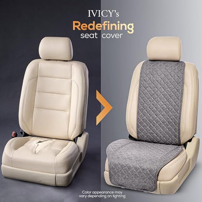 Faux Linen Front Car Seat Cover – Non-Slip Bucket Seat Protector for Most Cars, SUVs, Vans & Trucks – 1 Seat Cover, Machine Washable, Side-Airbag Friendly, Cool Gray