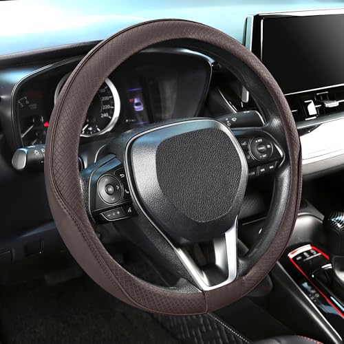 SEG Direct Steering Wheel Cover 14.5-15 inch (37-39 cm) Medium Size, Microfiber Leather, Non-Slip Comfortable Grip, Fits Cars Trucks SUVs, Chocolate Brown - color: Chocolate Brown, size: Standard size[14 1/2''-15'']