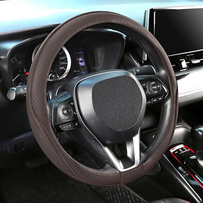 SEG Direct Steering Wheel Cover 14.5-15 inch (37-39 cm) Medium Size, Microfiber Leather, Non-Slip Comfortable Grip, Fits Cars Trucks SUVs, Chocolate Brown - color: Chocolate Brown, size: Standard size[14 1/2''-15'']
