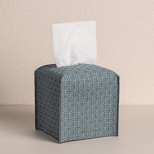 OLETHA Square Tissue Box Cover - Aesthetic Desk Decor for Room, Home & Office - Tissues Cube Boxes Holder - Lattice Patterns, Ash Blue - color: Lattice Patterns, Ash Blue